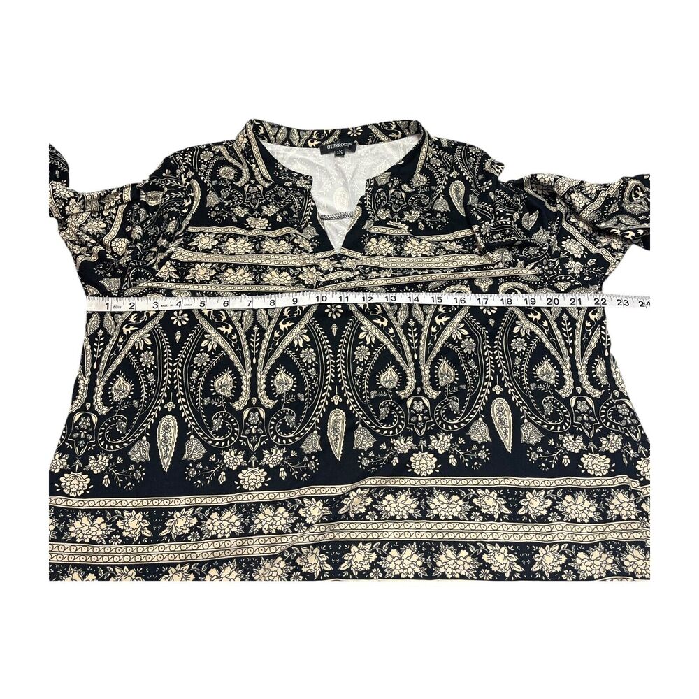 Othyroce Blouse Top Women's 1X Black Gold Paisley Split Neck 3/4 Sleeve Pullover - Picture 4 of 7